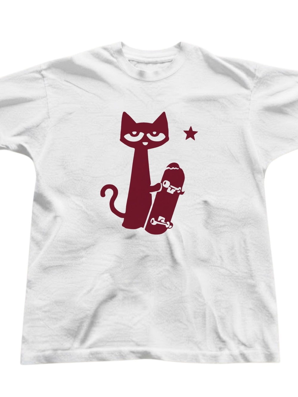 Skateboard Cat Graphic T-Shirt White Gildan Cotton Unisex Tee